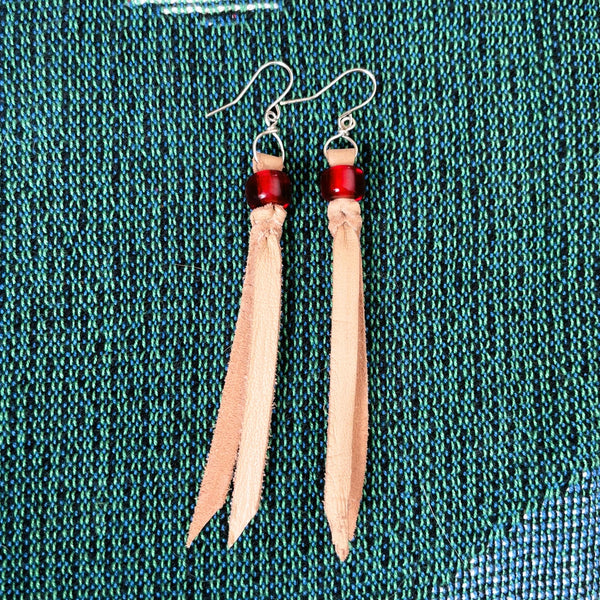 Red and natural lace earrings